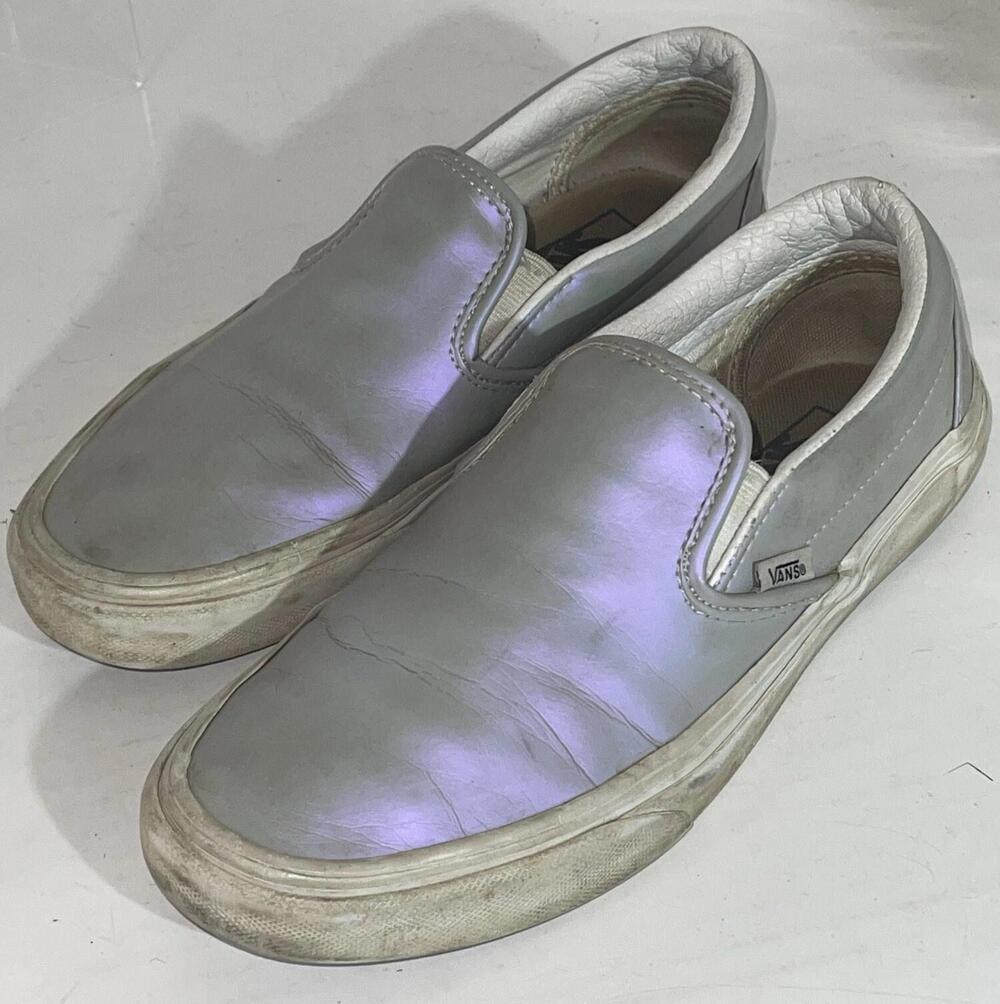 Vans Classic Slip-On Shoes Mens Size 6.5 Metallic Silver Low Top Womens 8 721454